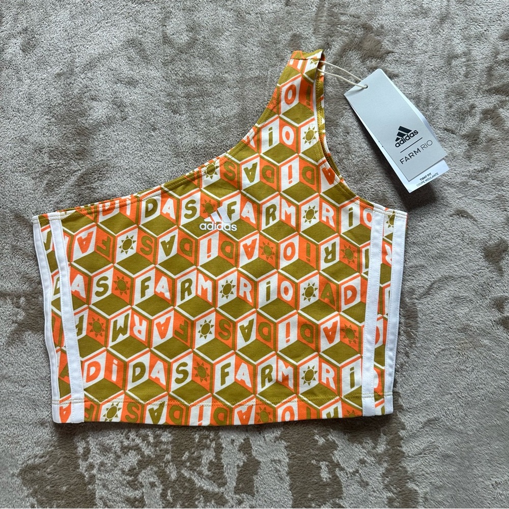 Farm Rio x Adidas Womens Orange and Green Patterned Set Top Xs Bottom Small - Picture 2 of 11